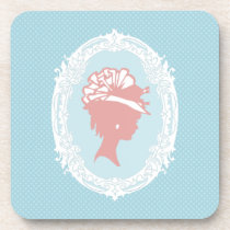 Blue and Pink Vintage Cameo Drink Coaster