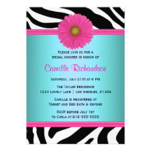 Blue and Pink, Zebra Bridal Shower Invitation