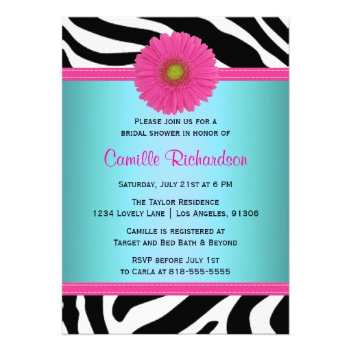 Blue and Pink, Zebra Bridal Shower Invitation