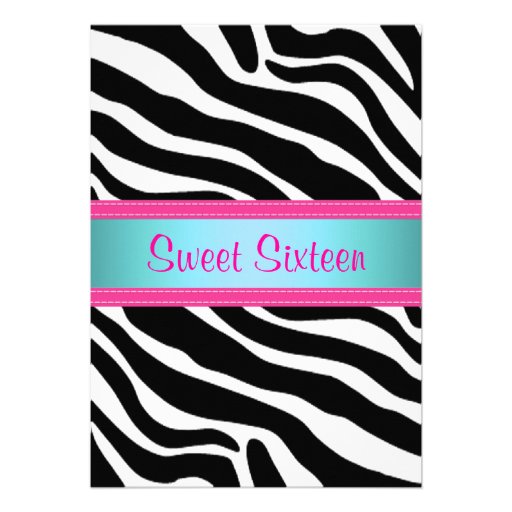Blue and Pink, Zebra Sweet Sixteen Invitation