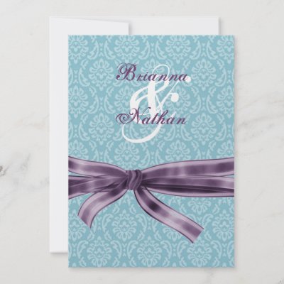 Blue and Purple Damask and Bow Wedding Template Personalized Invites by 