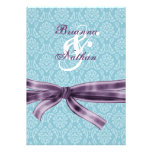Blue and Purple Damask and Bow Wedding Template invitations