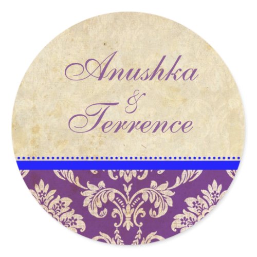 Blue and Purple Damask Stripe Wedding Sticker sticker
