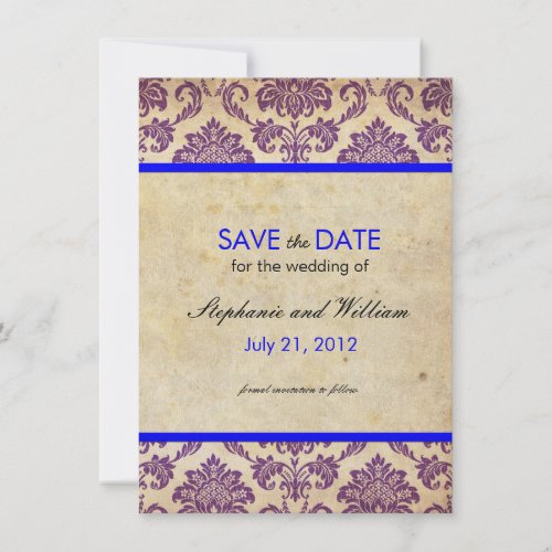 Blue and Purple Damask Wedding Save the Date invitation