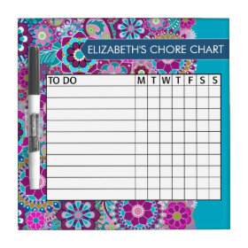Blue and Purple Floral Pattern Chore Chart Dry Erase Whiteboard