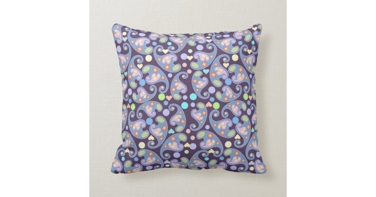 Blue and Purple Paisley pattern Throw Pillow Zazzle