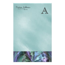 Blue and Purple Pastels Brush Strokes, Monogrammed Personalized Stationery