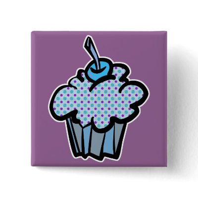 blue and purple polka dots cupcake button by cupcakewear