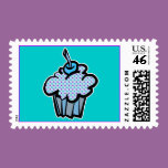 blue and purple polka dots cupcake