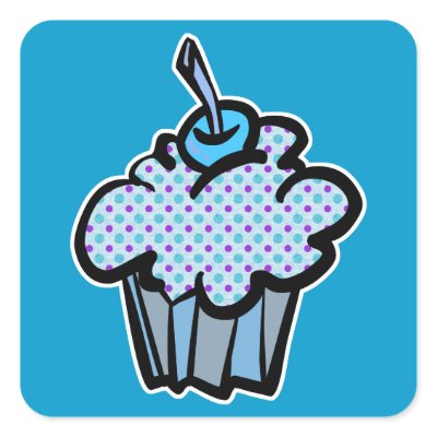 blue and purple polka dots cupcake square stickers Zazzle_sticker