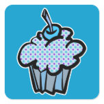 blue and purple polka dots cupcake square stickers