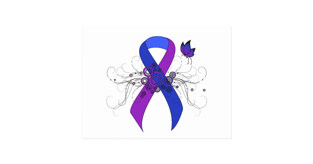 blue and purple ribbon with butterfly postcard zazzle blue and purple ribbon