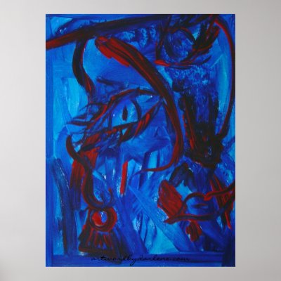 Blue and Red abstract face Posters by artworkbydarlene