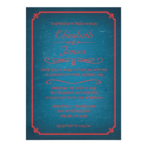 Blue and Red Chalkboard Wedding Invitations