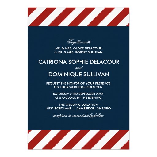 Blue and Red Nautical Stripes Wedding Invitation