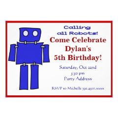 Blue and Red Robot Birthday Party Invitations