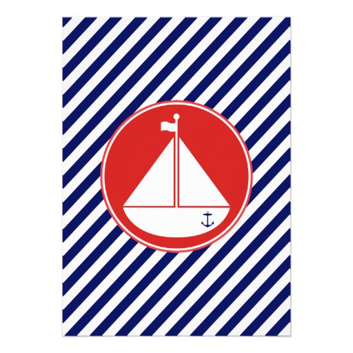 Blue and Red Sailboat  Baby Shower Personalized Invitation