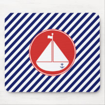 Blue and Red Sailboat Mouse Pads