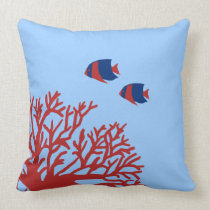 Blue and Red Tropical Angelfish Throw Pillow