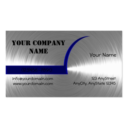 Blue and Silver Brushed Metal Business Card (front side)