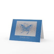 Blue and Silver Butterfly Thank You Note cards by jereeb Blue and Silver Butterfly Thank You Note cards