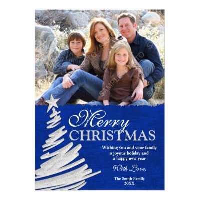 Blue and Silver Christmas Tree Holiday Photo Card