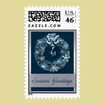 Blue and Silver Christmas Wreath postage