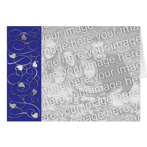 Blue and Silver Filigree Photo Christmas Card