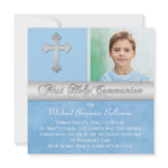Blue and Silver First Holy Communion Invitation