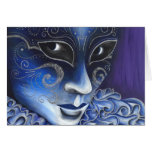 Blue and Silver Flair Carnival Mask Painting Greeting Card