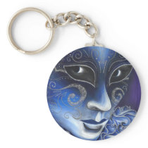 Blue and Silver Flair Carnival Mask Painting Key Chain