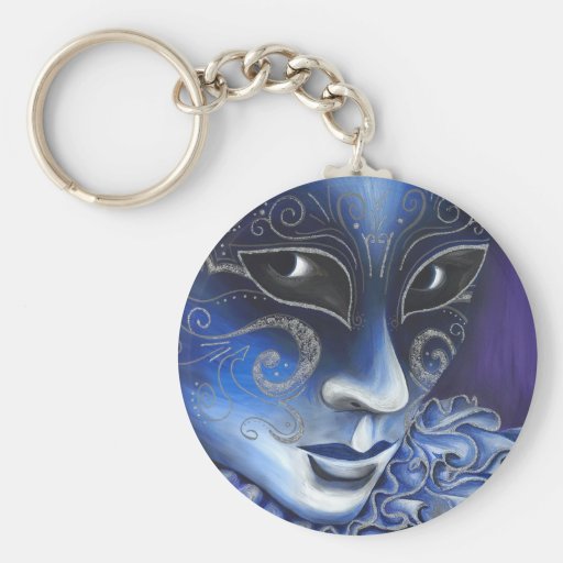 Blue and Silver Flair Carnival Mask Painting Keychain