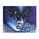 Blue and Silver Flair Carnival Mask Painting Postcards