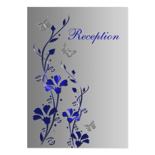 Blue and Silver Floral Butterflies Enclosure Card Business Card (front side)