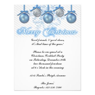 Blue and Silver Glitter Ornaments Christmas Party Announcement