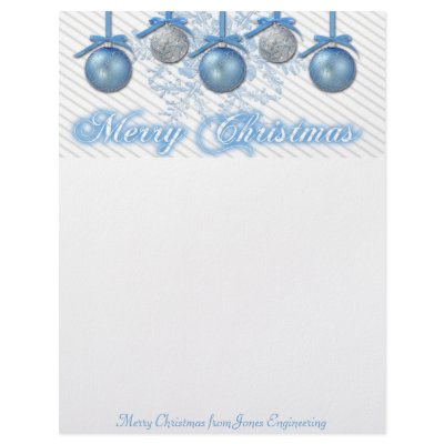 Blue and Silver Glitter Ornaments Customized Letterhead by NoteableExpressions