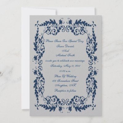 Blue And Silver Gray Floral Wedding Invitation by SmilinEyesTreasures