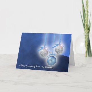 Blue and Silver Ornaments on a Blue Background card