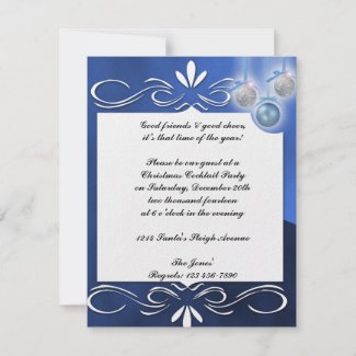 Blue and Silver Ornaments on a Blue invitation
