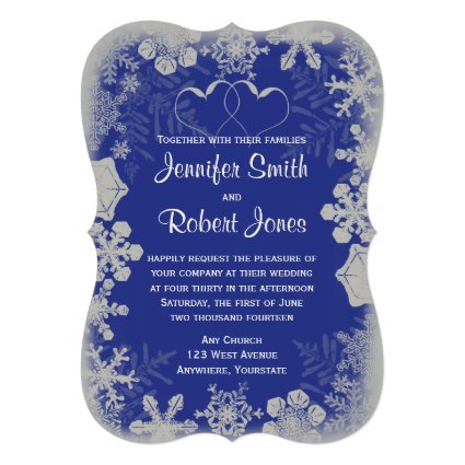 Blue and Silver Snowflake Wedding Invitation