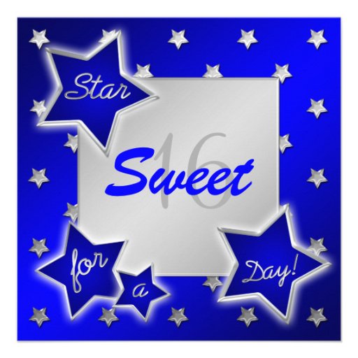 Blue and Silver Stars Sweet 16 Invitation
