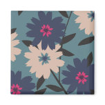 Blue and Tan Blooms Square Magnet magnets