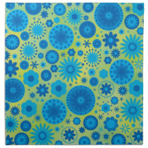 Blue and Turquoise Hippy Flower Pattern Printed Napkin