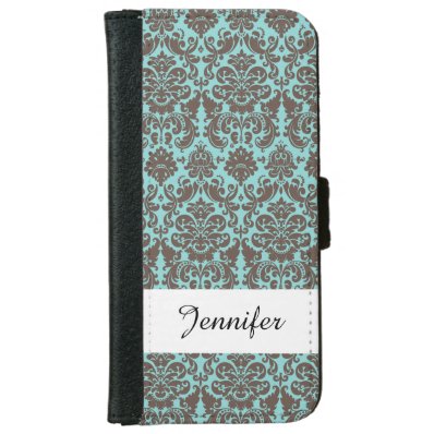 Blue and Umber Elegant Damask Pattern Wallet Phone Case For iPhone 6/6S