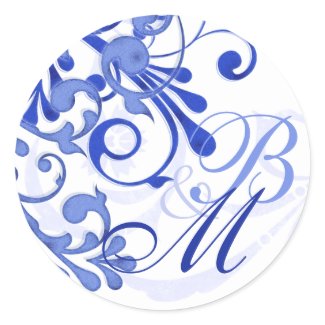 Blue and White Abstract Floral Envelope Seal sticker