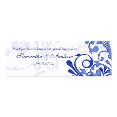 Blue and White Abstract Floral Favour Tags Business Card Template