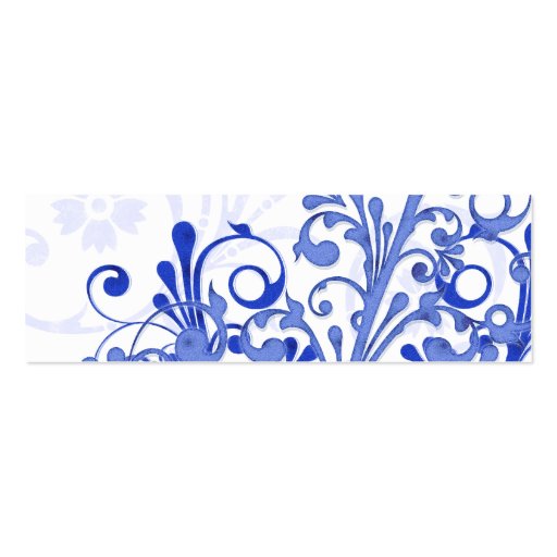 Blue and White Abstract Floral Favour Tags Business Card Template (back side)