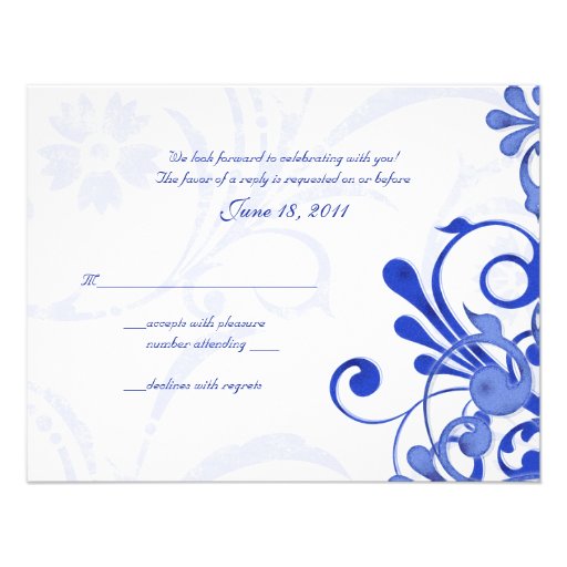 Blue and White Abstract Floral Response Card Announcements