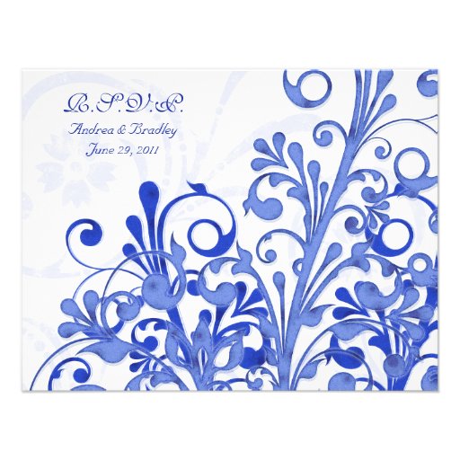 Blue and White Abstract Floral Response Card Announcements