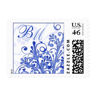 Blue and White Abstract Floral Wedding Postage stamp